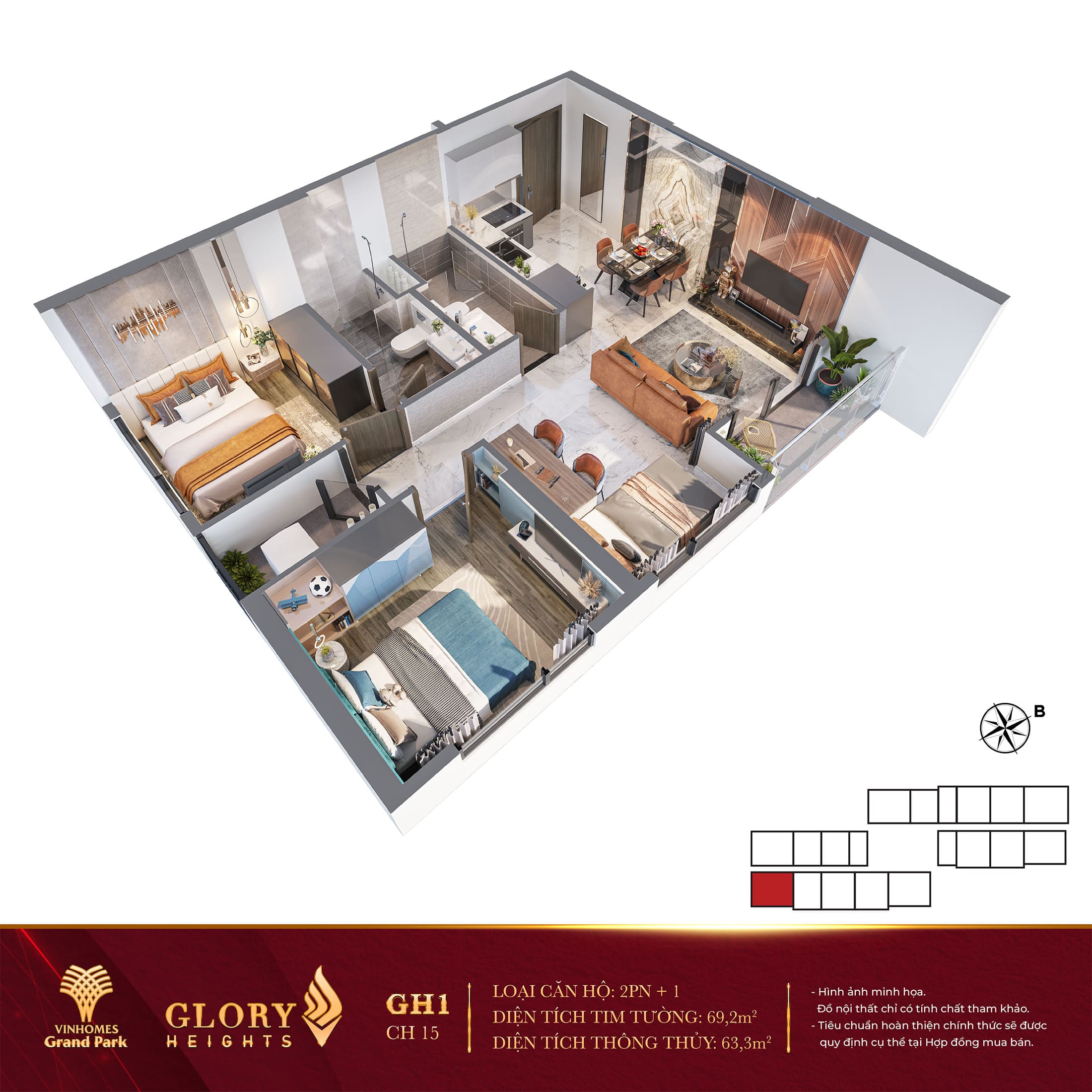 Layout thiết kế căn hộ 2 Phòng Ngủ Glory Heights Vinhomes Grand Park. Layout thiết kế căn hộ 2 Phòng Ngủ Glory Heights Vinhomes Grand Park.