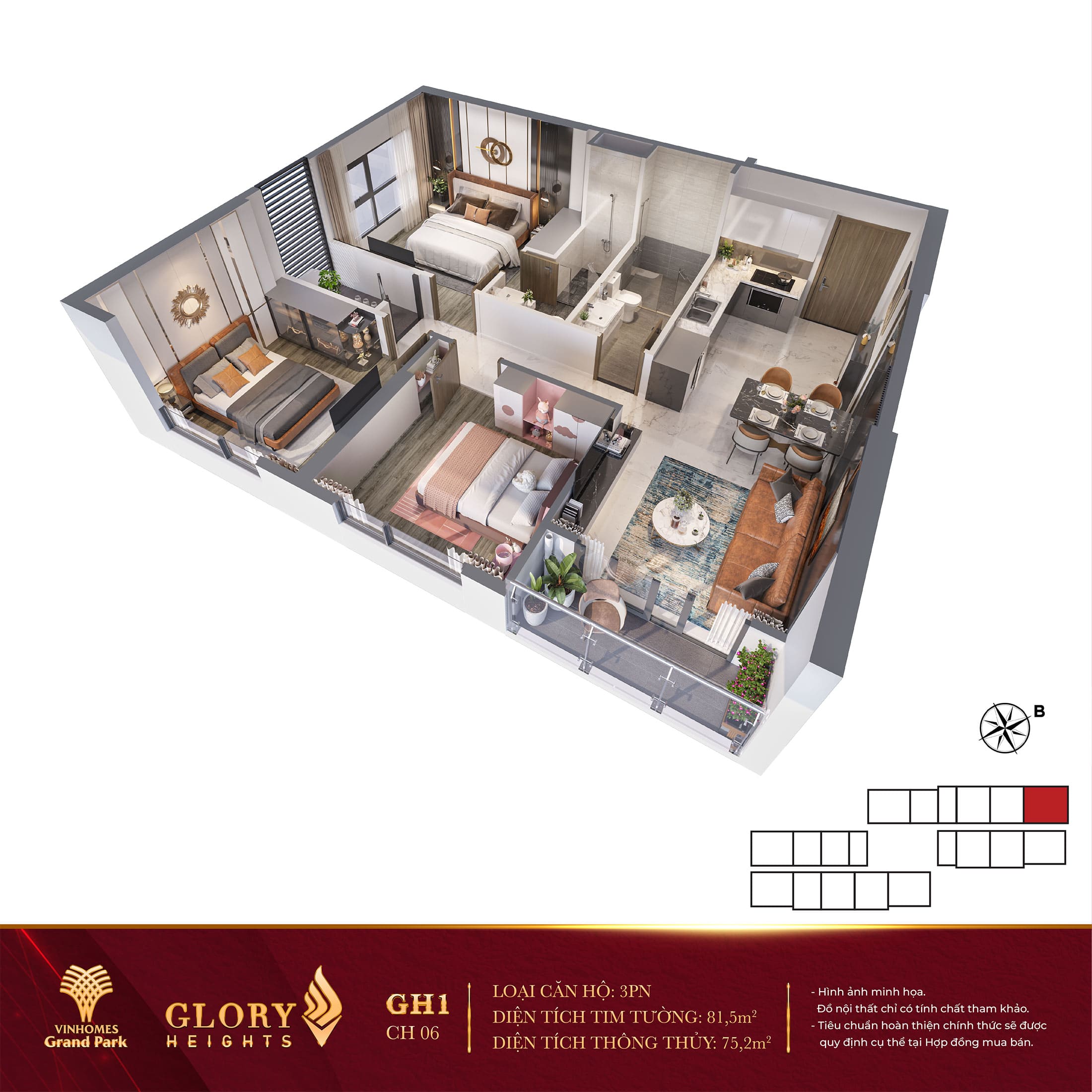 Layout thiết kế căn hộ 3 Phòng Ngủ Glory Heights Vinhomes Grand Park. Layout thiết kế căn hộ 3 Phòng Ngủ Glory Heights Vinhomes Grand Park.