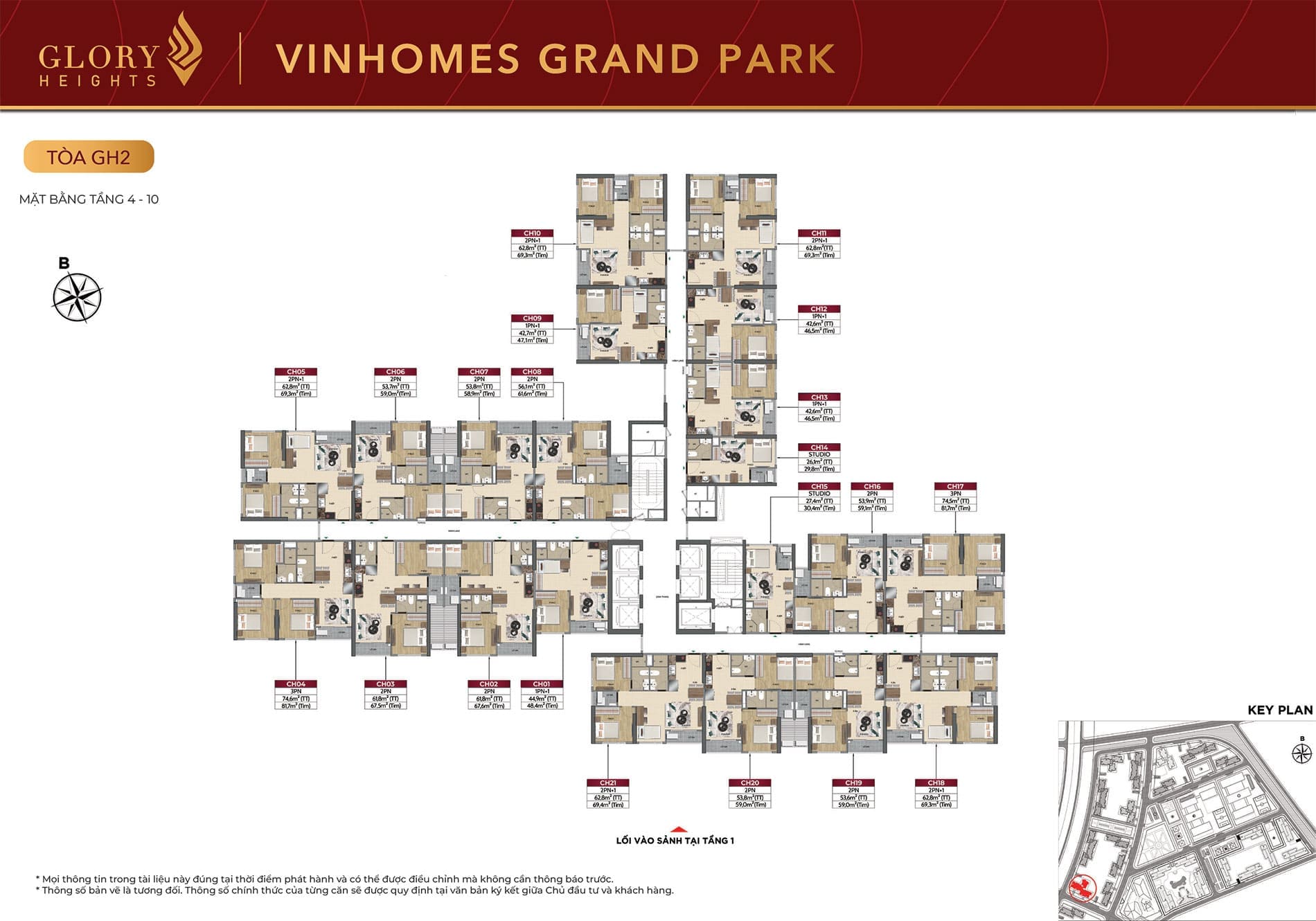 Mặt bằng Tầng 4 đến Tầng 10 Tòa căn hộ GH2 phân khu Glory Heights Vinhomes Grand Park. Mặt bằng Tầng 4 đến Tầng 10 Tòa căn hộ GH2 phân khu Glory Heights Vinhomes Grand Park.