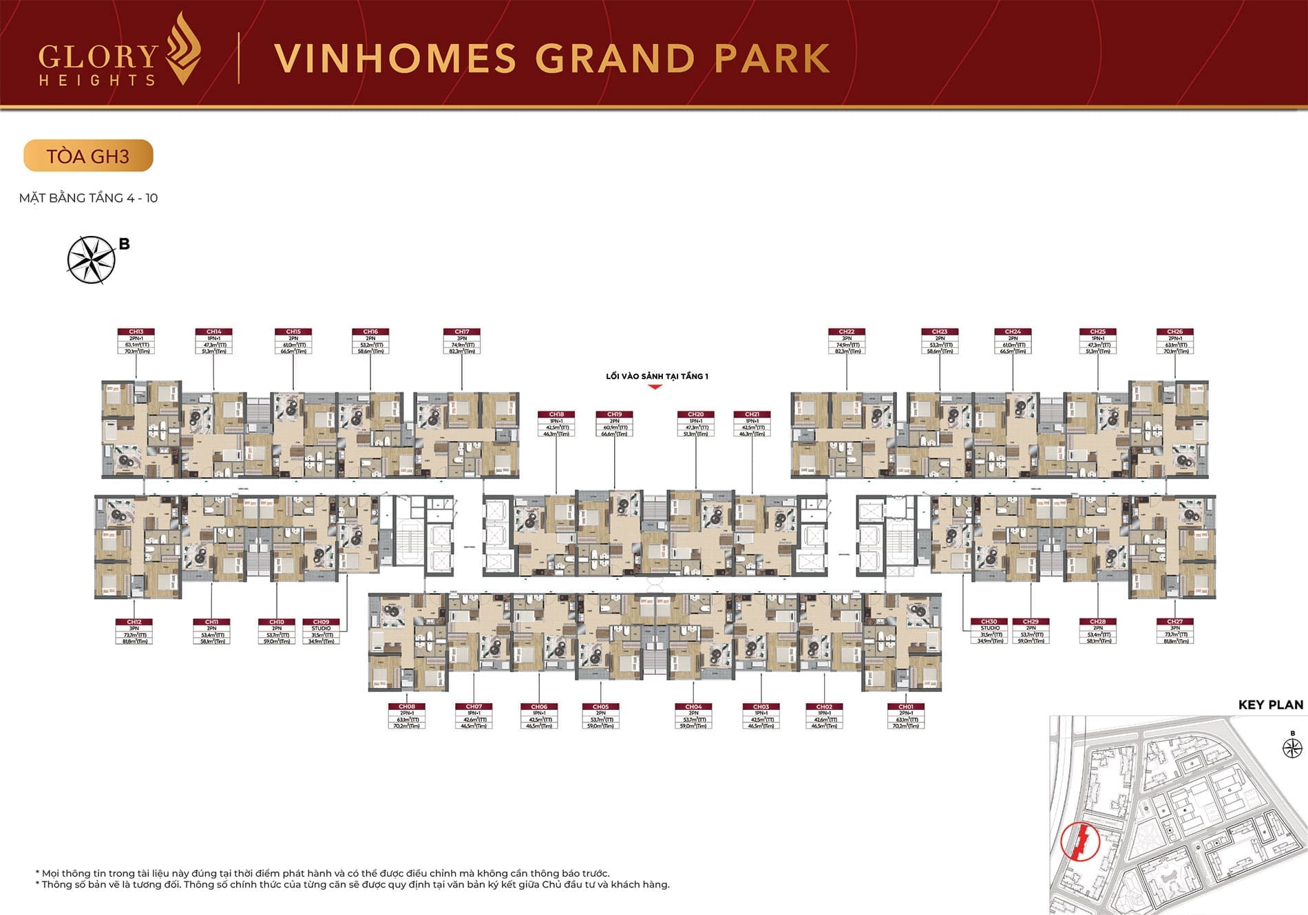 Mặt bằng Tầng 4 đến Tầng 10 Tòa căn hộ GH3 phân khu Glory Heights Vinhomes Grand Park. Mặt bằng Tầng 4 đến Tầng 10 Tòa căn hộ GH3 phân khu Glory Heights Vinhomes Grand Park.