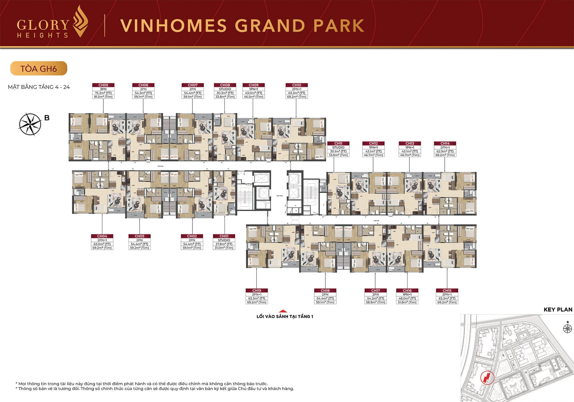 Mặt bằng Tầng 4 đến Tầng 26 Tòa căn hộ GH6 phân khu Glory Heights Vinhomes Grand Park. Mặt bằng Tầng 4 đến Tầng 26 Tòa căn hộ GH6 phân khu Glory Heights Vinhomes Grand Park.