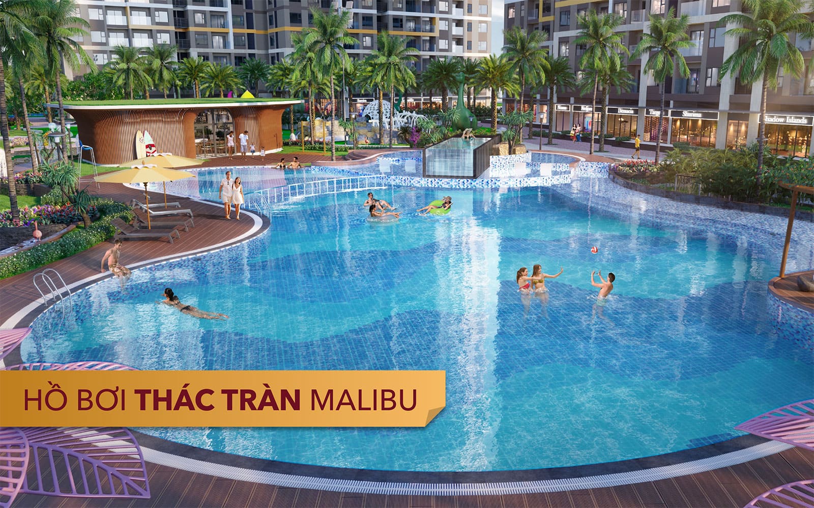 Tiện ích hồ bơi Thác Tràn Malibu tại căn hộ Glory Heights. Tiện ích hồ bơi Thác Tràn Malibu tại căn hộ Glory Heights.