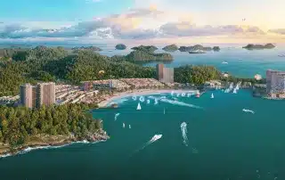 Toàn cảnh dự án Xanh Island Cát Bà với các khu nghỉ dưỡng, dịch vụ đa dạng và cảnh quan thiên nhiên hùng vĩ.